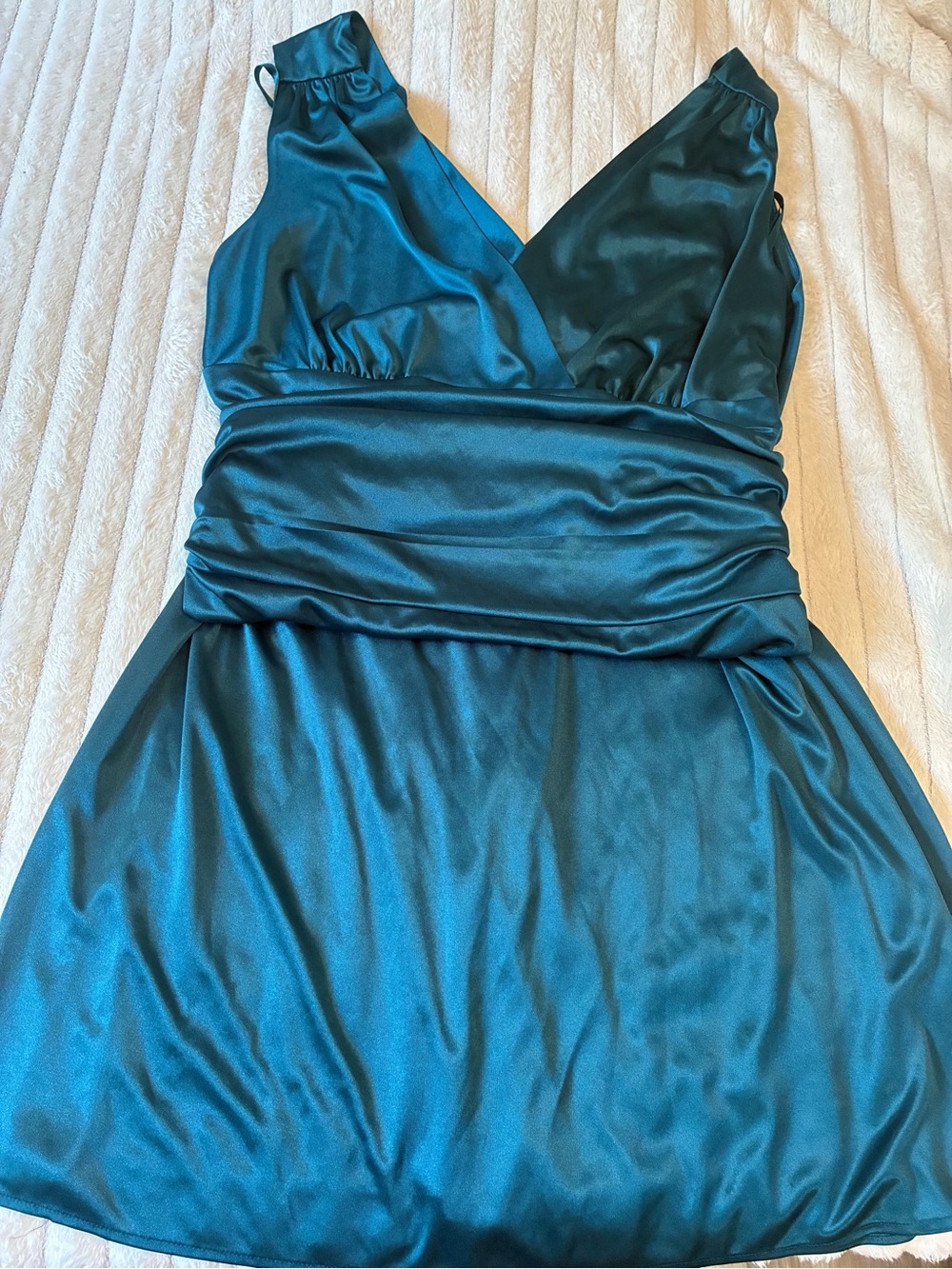 ✨ Dress Barn Collection Teal Satin Midi Cocktail Dress – Size 16 ✨